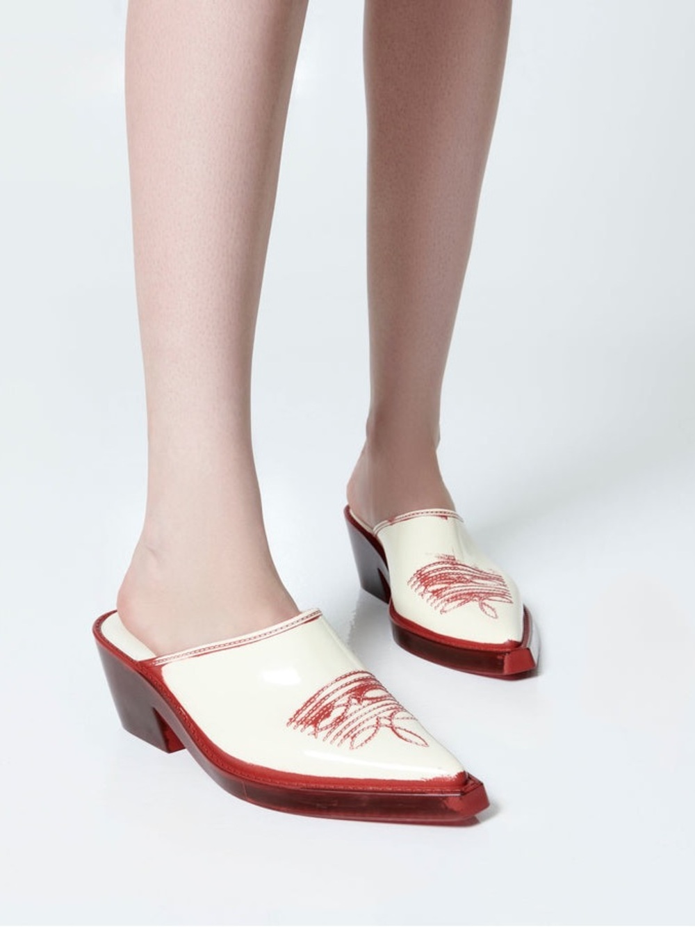 Melissa Cream and Red Pointed Mules